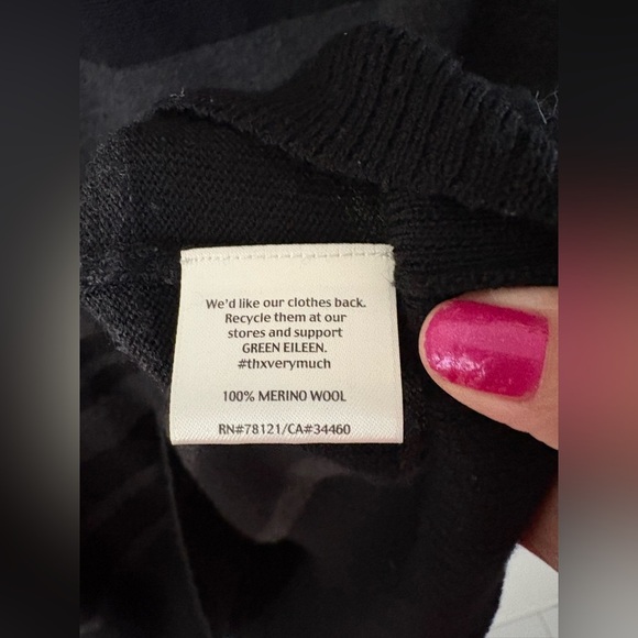 Eileen Fisher Merino Wool Grey Black Striped Knit tunic size Small - Picture 2 of 2